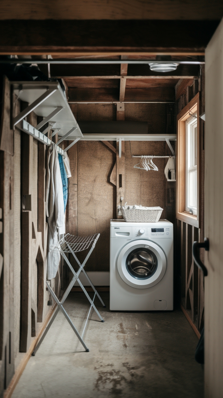 Rustic Laundry Space: Maximizing Small Footprint with Style and Function