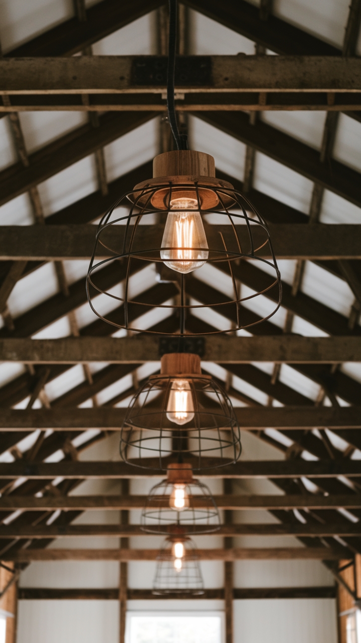 Vintage Industrial Farmhouse Lighting with Cage Fixtures