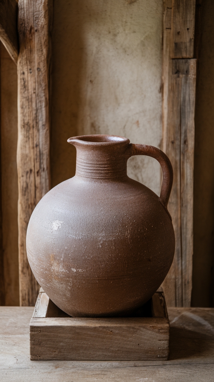 Countryside Elegance: A Curated Display of Earthy Ceramics and Metalwork