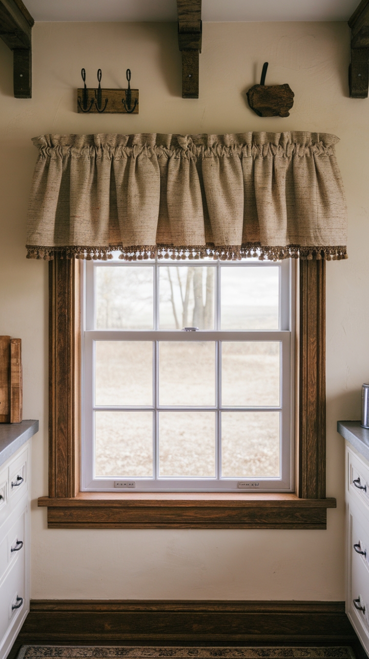 Rustic Elegance: Textured Valance Enhances Farmhouse Charm