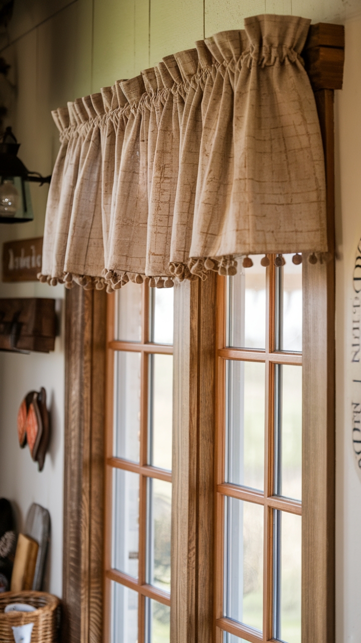Soft Neutral Valance Enhances Warm Kitchen Ambiance