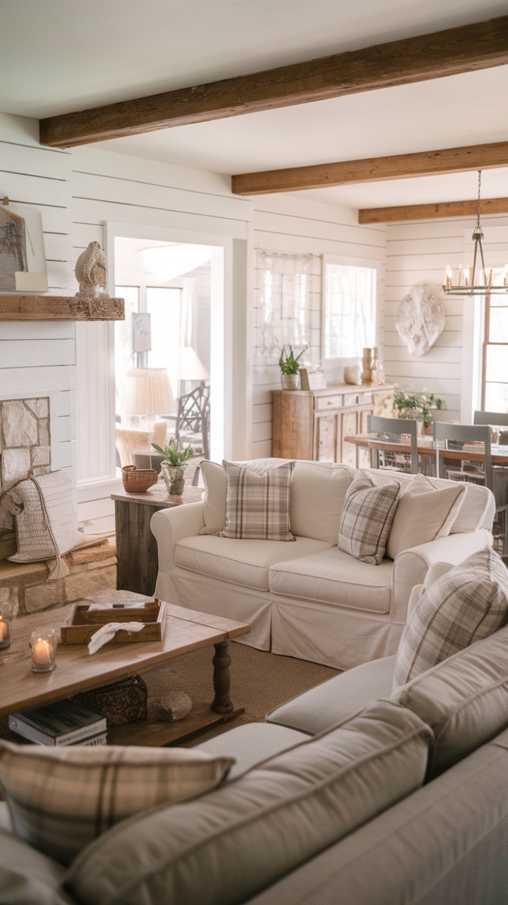 Rustic Charm Meets Modern Comfort in This Elegant Farmhouse Living Room