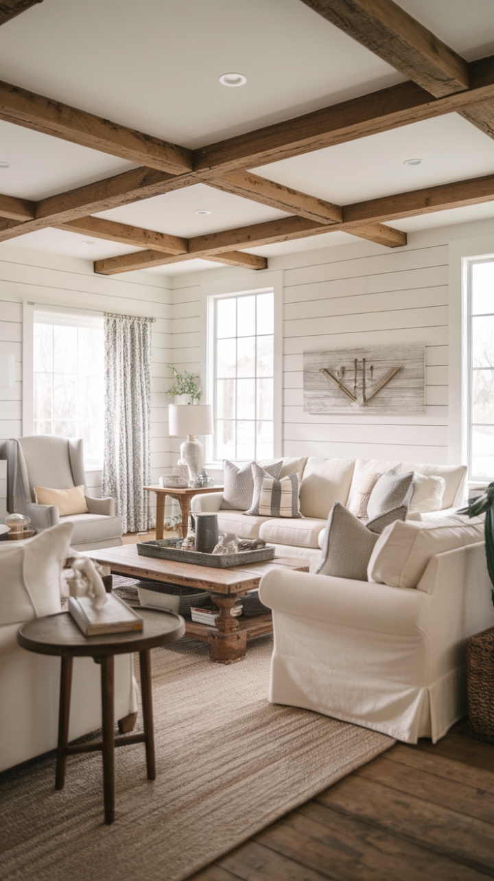 Cozy Country-Style Parlor with Shiplap Walls