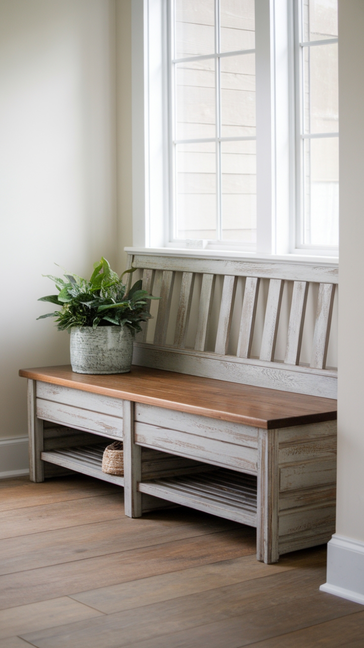 Elegant White Finish Bench with Characterful Slats