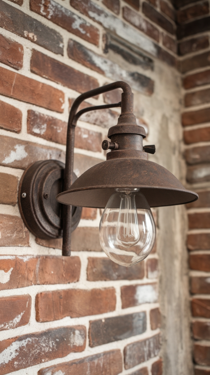Vintage Industrial Iron Sconce with Weathered Finish