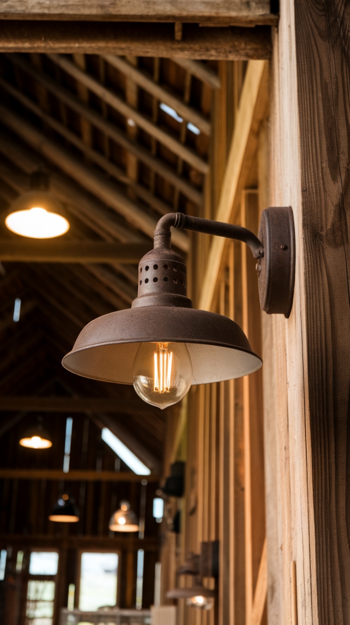 Vintage-Inspired Metal Wall Sconce Enhances Rustic Barn Charm
