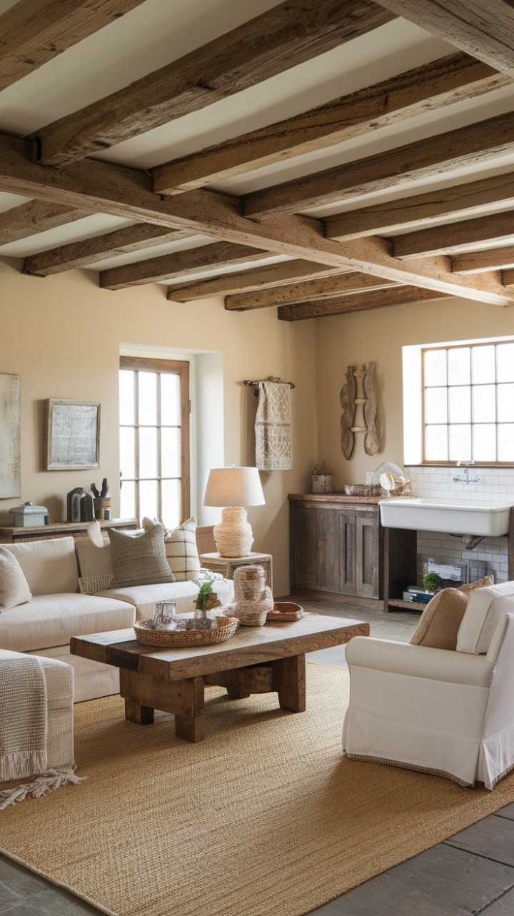 Charming Country Farmhouse Living Room with Rustic Details