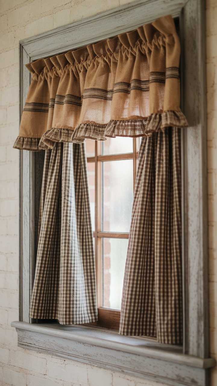 Rustic Charm: Burlap and Gingham Window Treatment