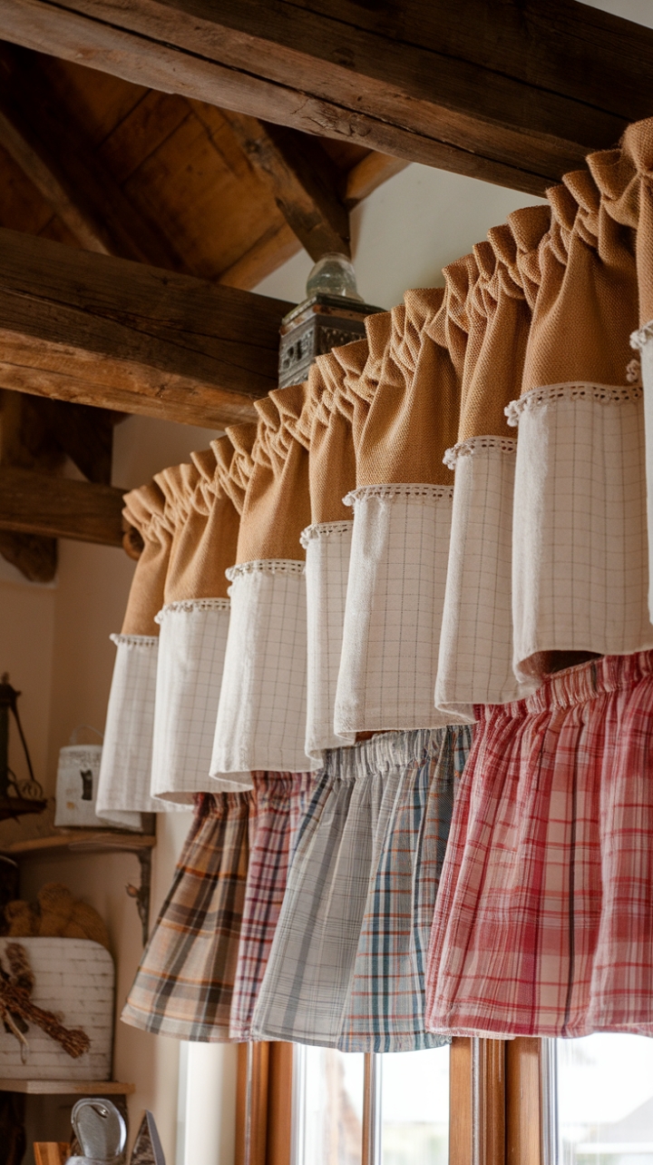 Country Elegance: Burlap and Gingham Window Treatment