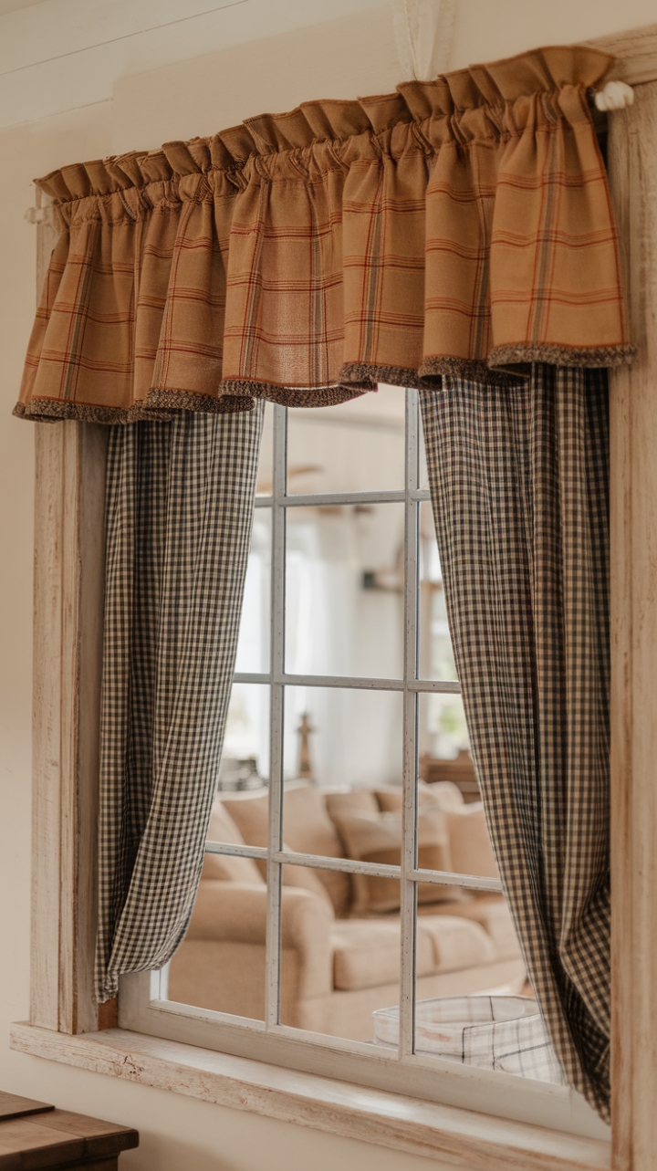 Rustic Elegance: Farmhouse Window Decor with Burlap and Gingham