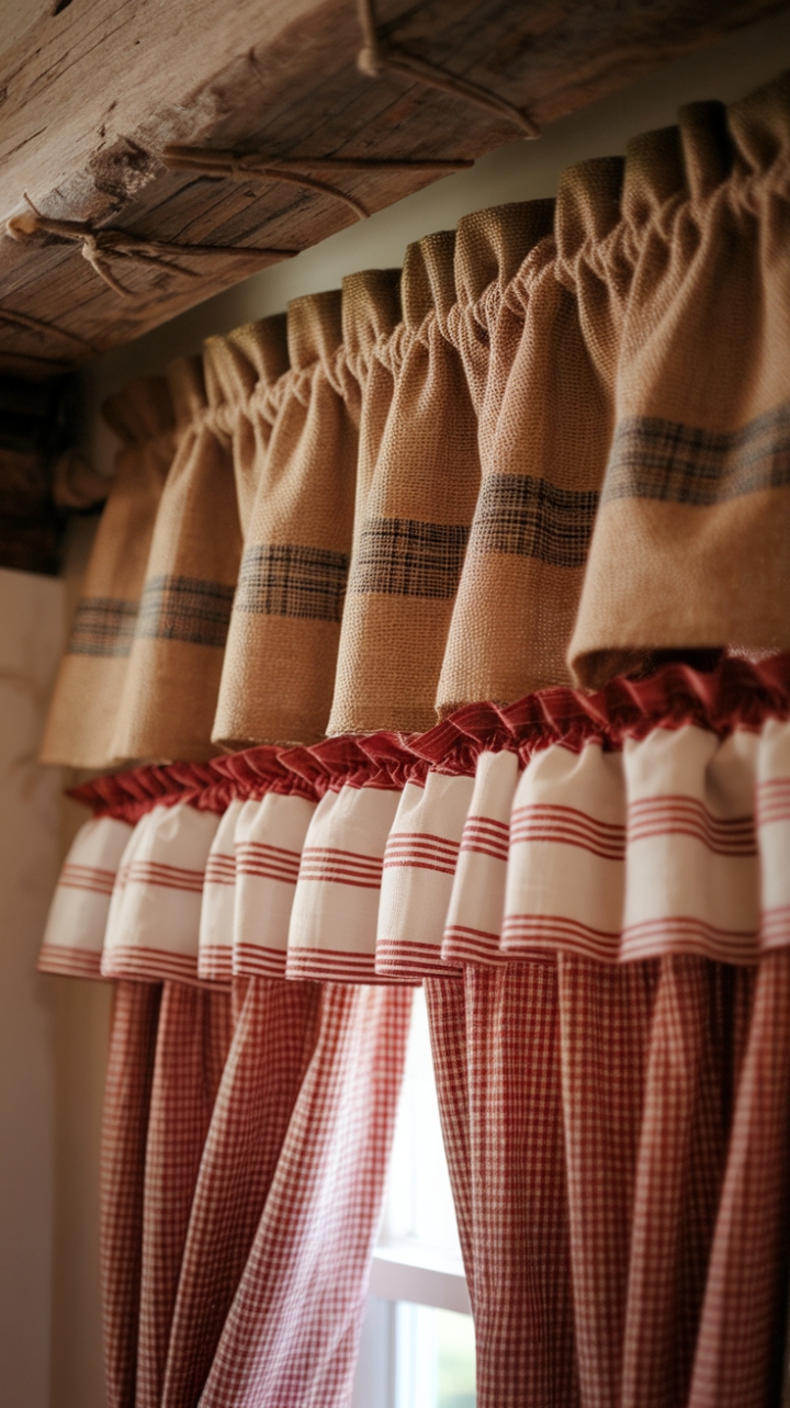Rustic Charm: Textured Window Dressing with Burlap and Gingham