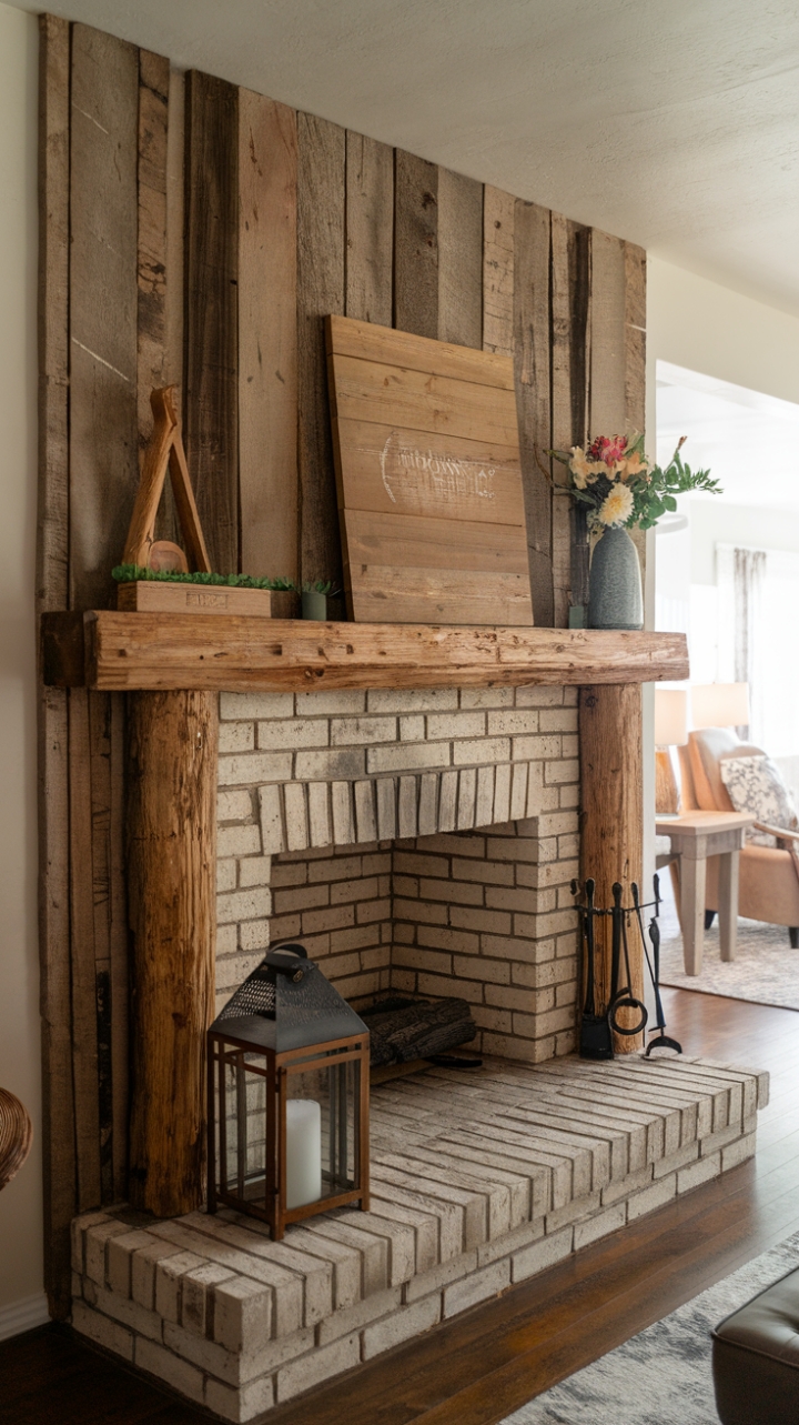 Rustic Charm: A Barn Wood Mantel with Fresh Flowers