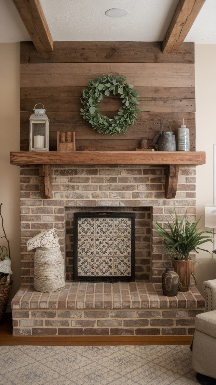 Rustic Charm: A Country-Style Fireplace Mantel with Natural Elegance