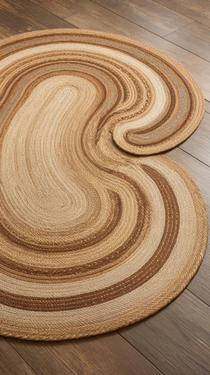 Rustic Elegance: Natural Fiber Braided Rug Anchors Cozy Farmhouse Space