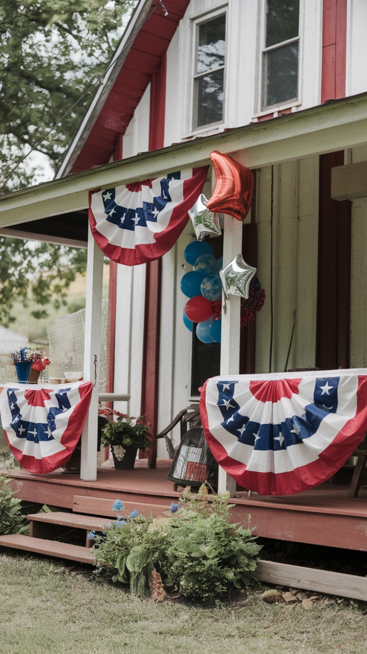 Country Farmhouse Porch Celebrates a Festive Fourth of July