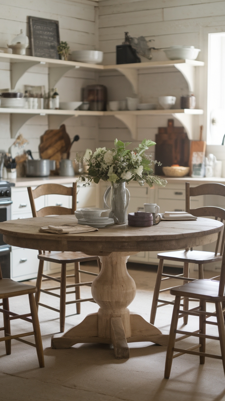Cozy & Functional Farmhouse Kitchen with a Warm Round Table
