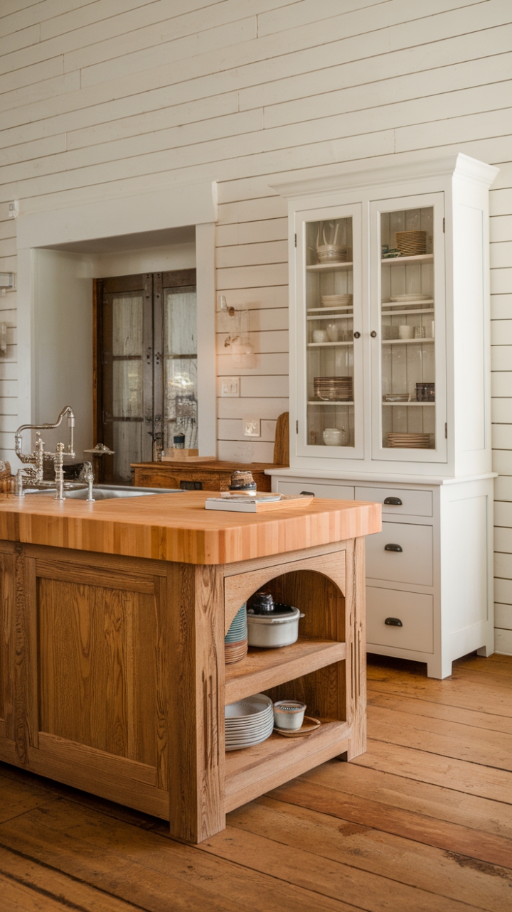 Rustic Kitchen Charm with a Sturdy Wooden Island