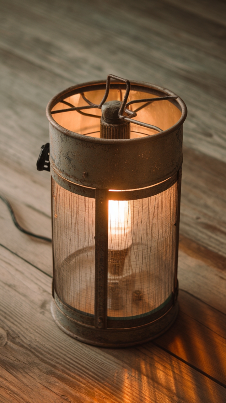 Charming Distressed Metal and Fabric Shade Light
