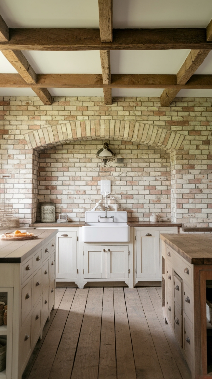 Vintage Touches: Warm Wooden Floors and a Spacious Island in a Cozy Farmhouse Kitchen