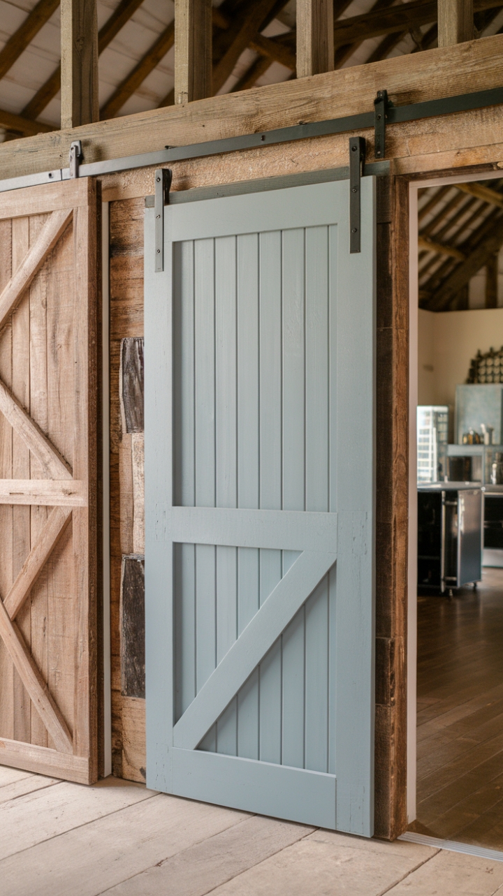 Country Charm: Rustic Blue Sliding Pantry Door
