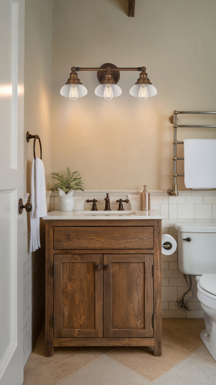Warm Illumination Complements Country Bathroom