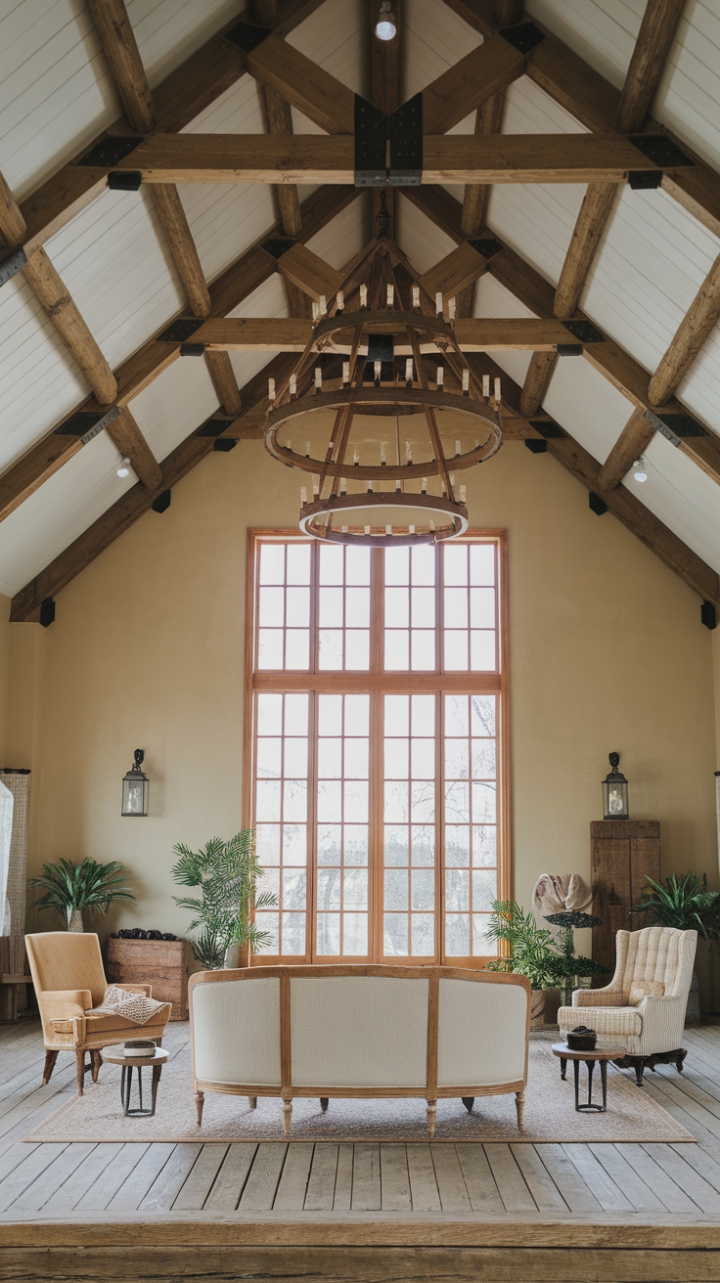 Bright and Airy Living Space with Wooden Details and Green Accents