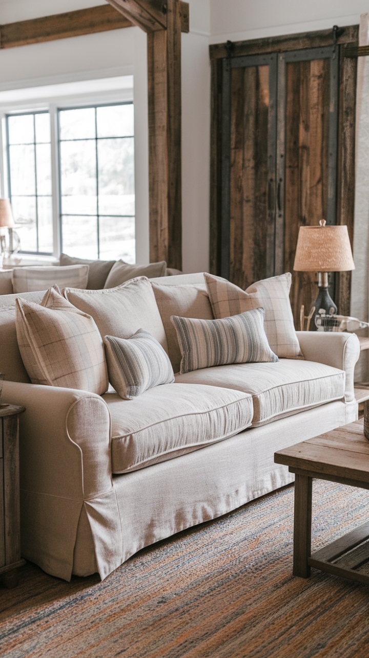 Farmhouse Comfort: Cozy Linen Sofa Set for a Timeless Country Look