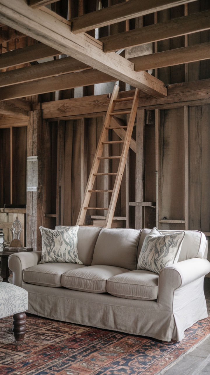 Cozy Beamed Space with Slipcovered Seating