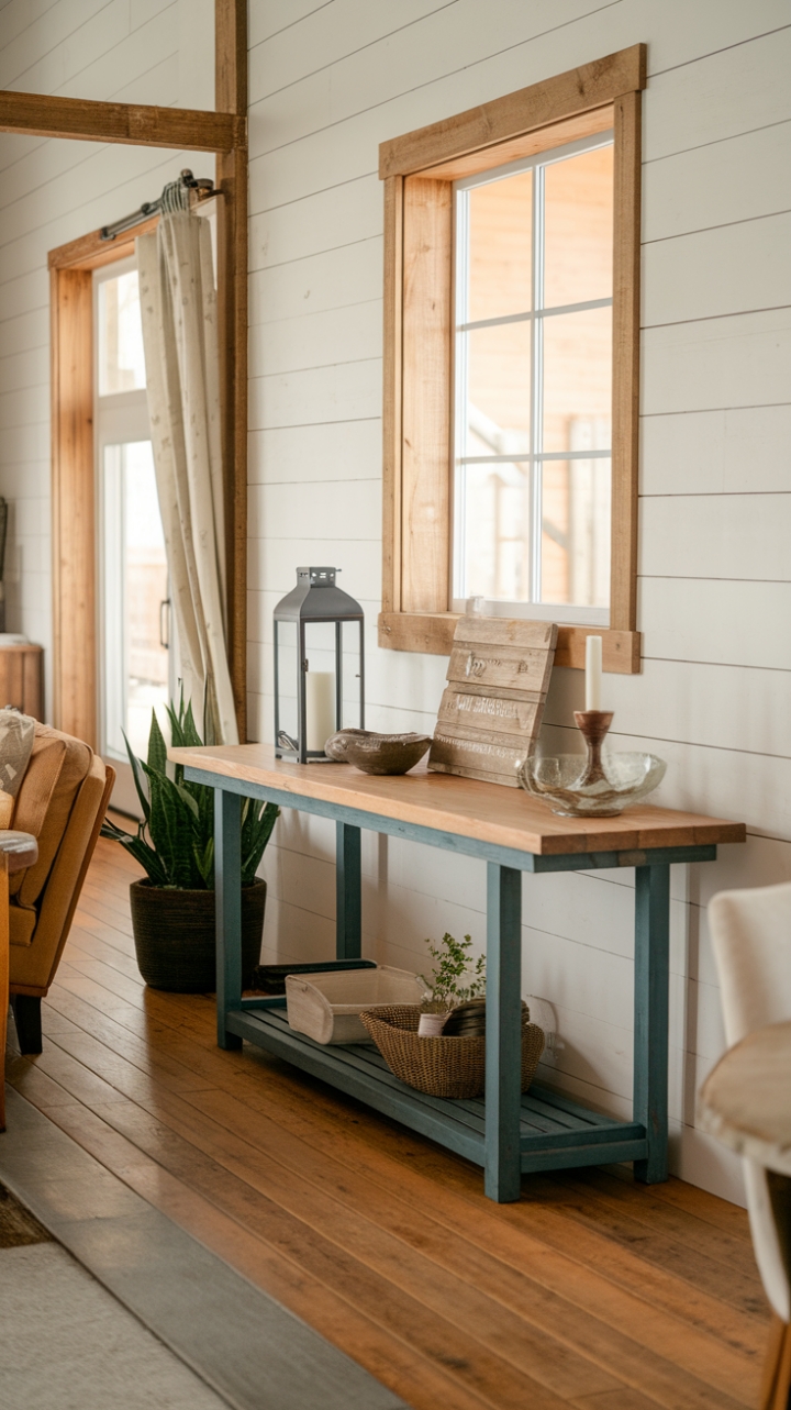 Elegant Wooden Console Enhances Spacious Room