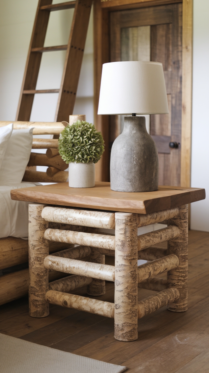 Farmhouse Serenity: Natural Wood Bedside Table for a Calm Retreat