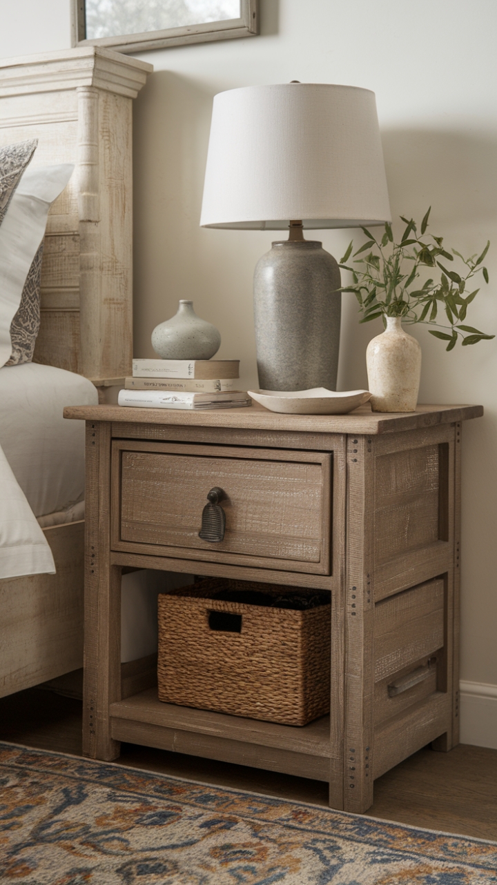 Rustic Wooden Nightstand Brings Character and Warmth to the Space
