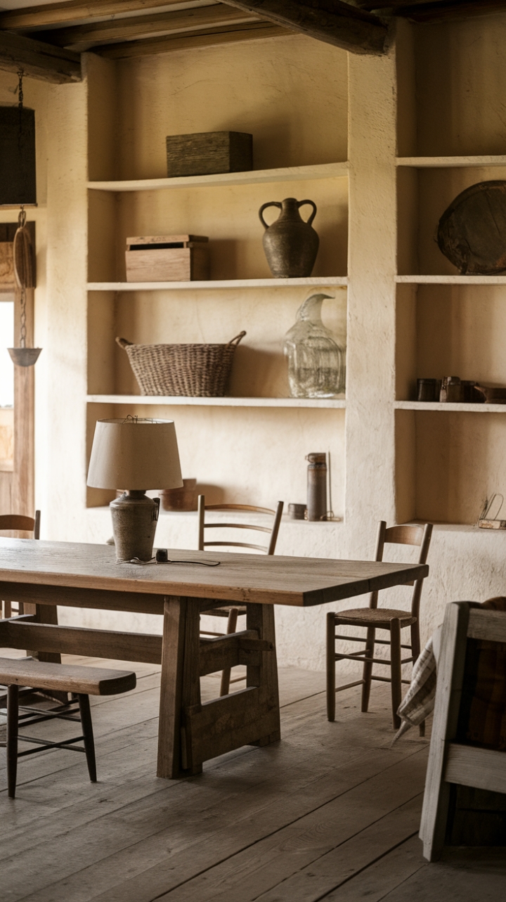 Rustic Family Room Centered Around a Wooden Table