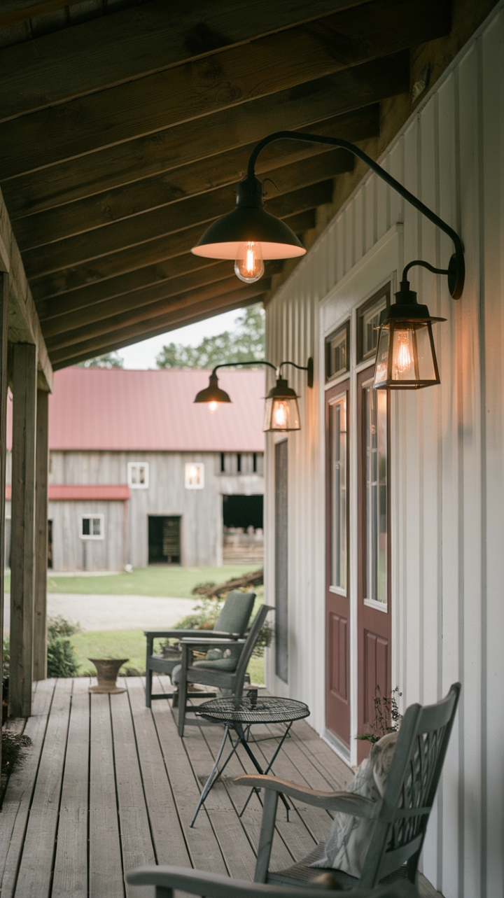 Farmhouse Porch Glow: Embracing Rustic Charm and Cozy Evening Ambiance
