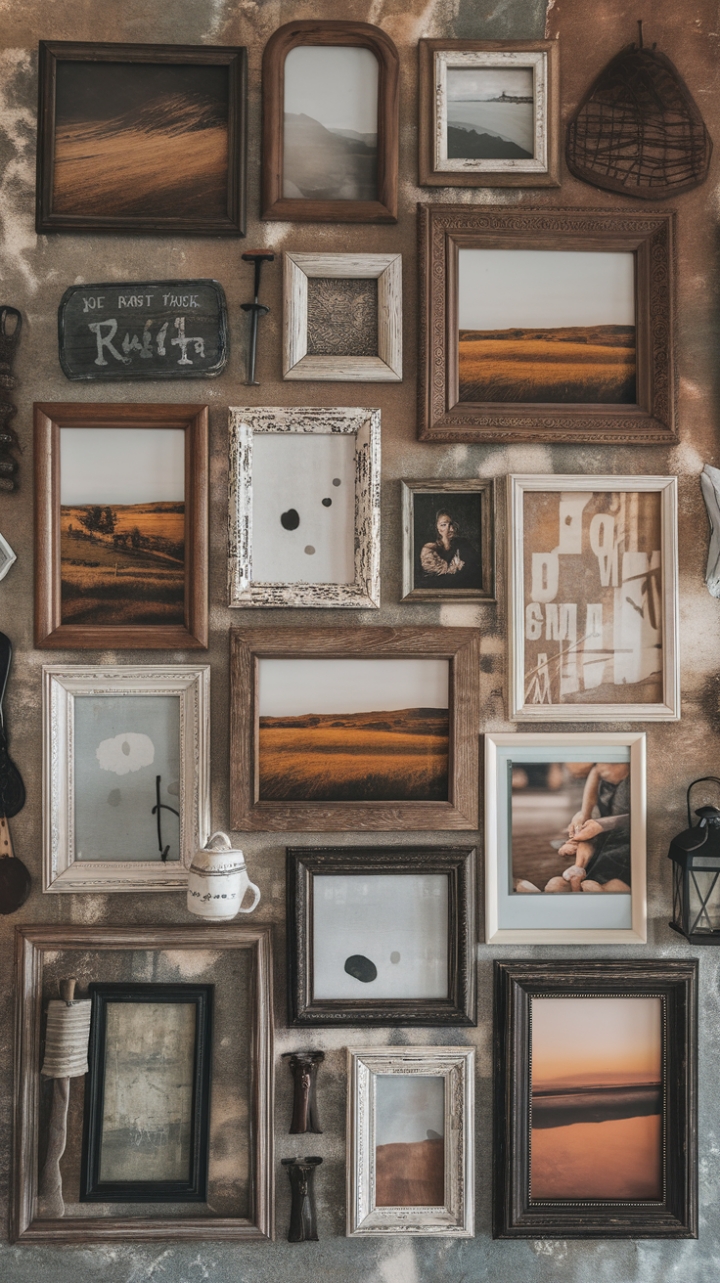Eclectic Gallery Wall: Blending Styles and Stories for a Warm, Textured Focal Point