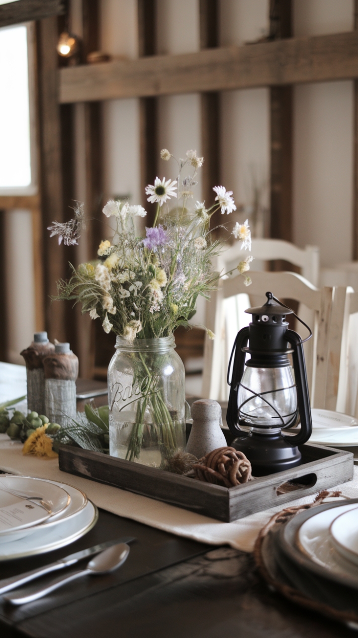 Countryside Charm: Rustic Centerpiece for Cozy Dining