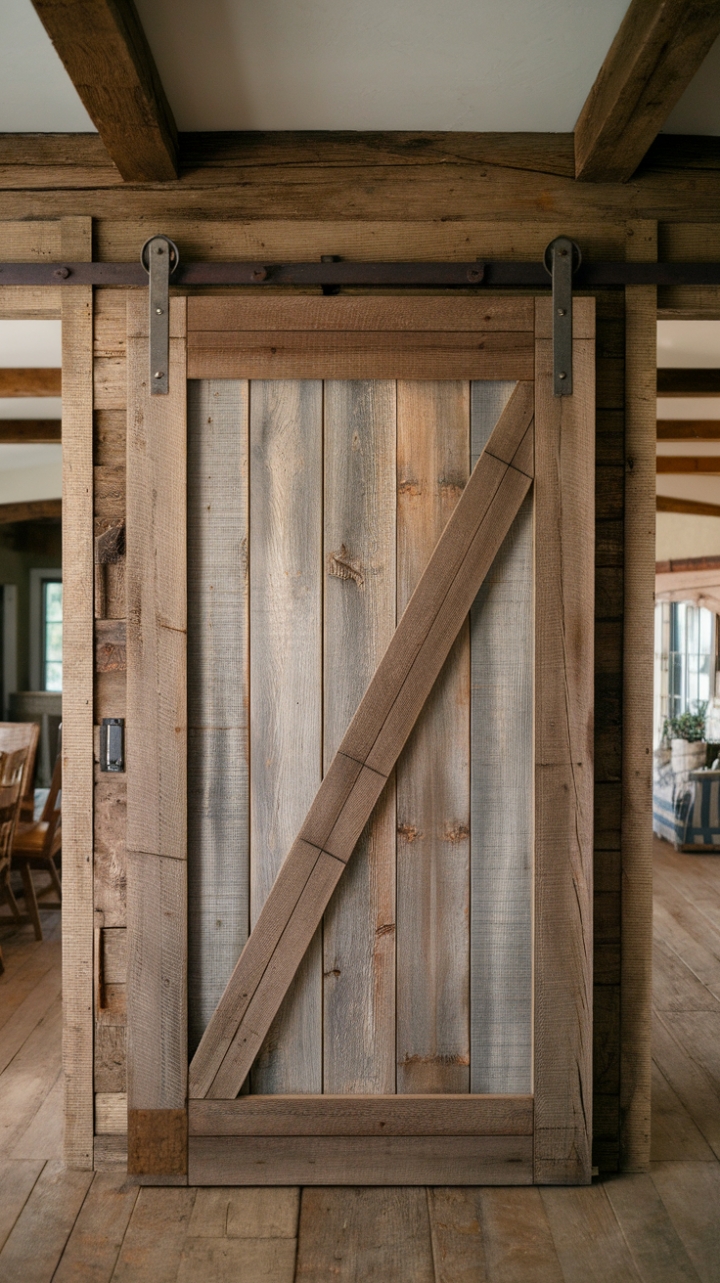 Rustic Elegance: A Weathered Barn Door as the Heart of Your Farmhouse Space