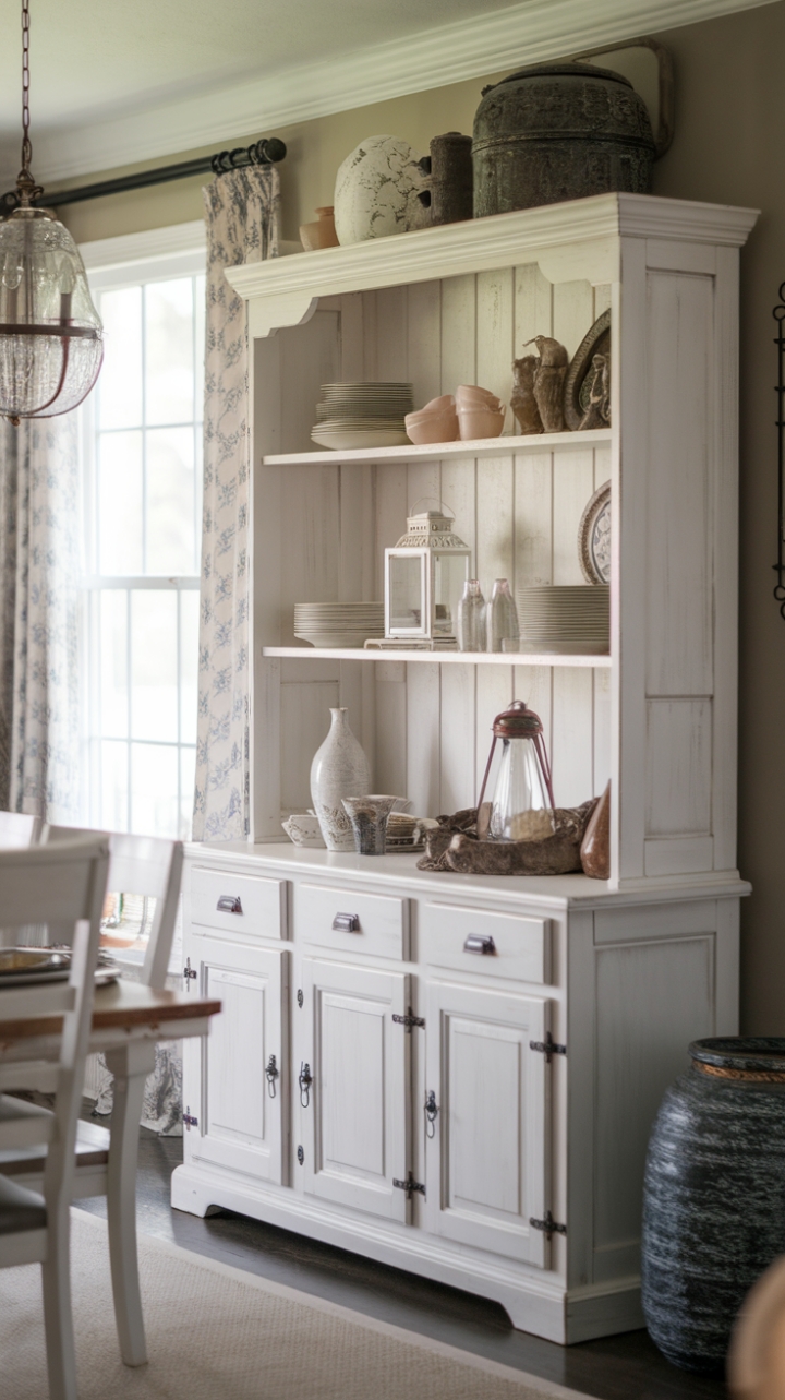 Rustic Elegance: Farmhouse Hutch as a Dining Room Focal Point