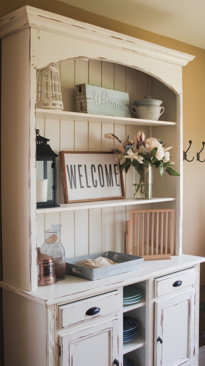 Rustic Charm: A White Farmhouse Hutch for Elegant Display