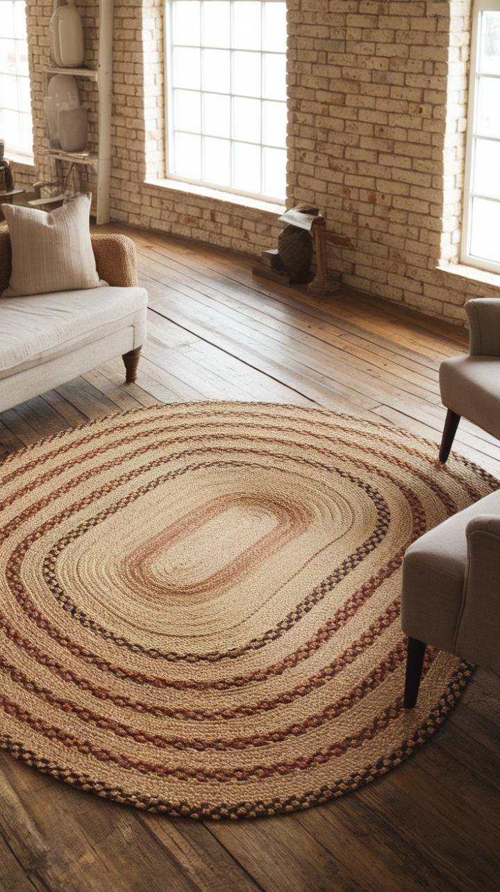 Farmhouse Charm: Braided Natural Fiber Rug Enhances Cozy Cottage Living