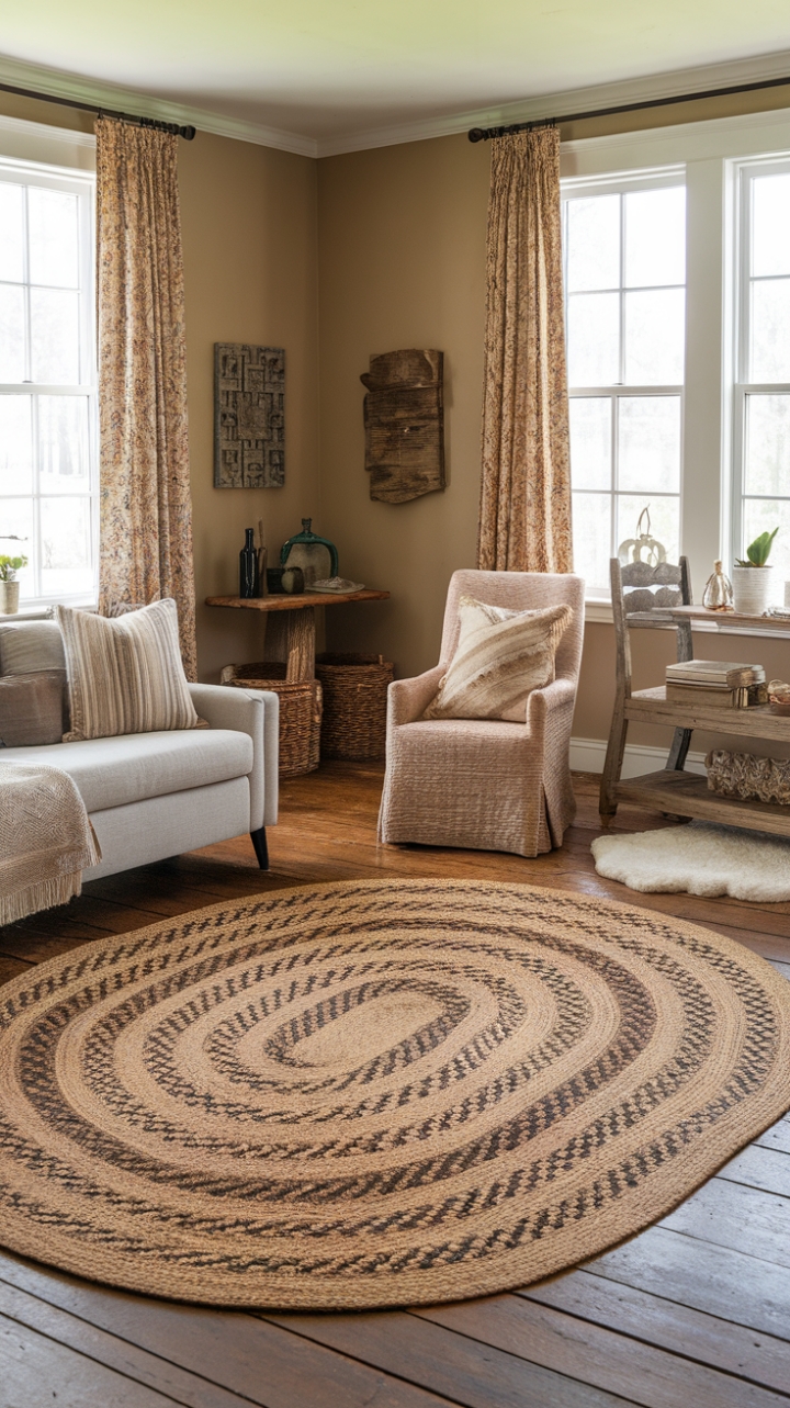 Textural Warmth: Elevating a Living Room with Natural Braided Fibers
