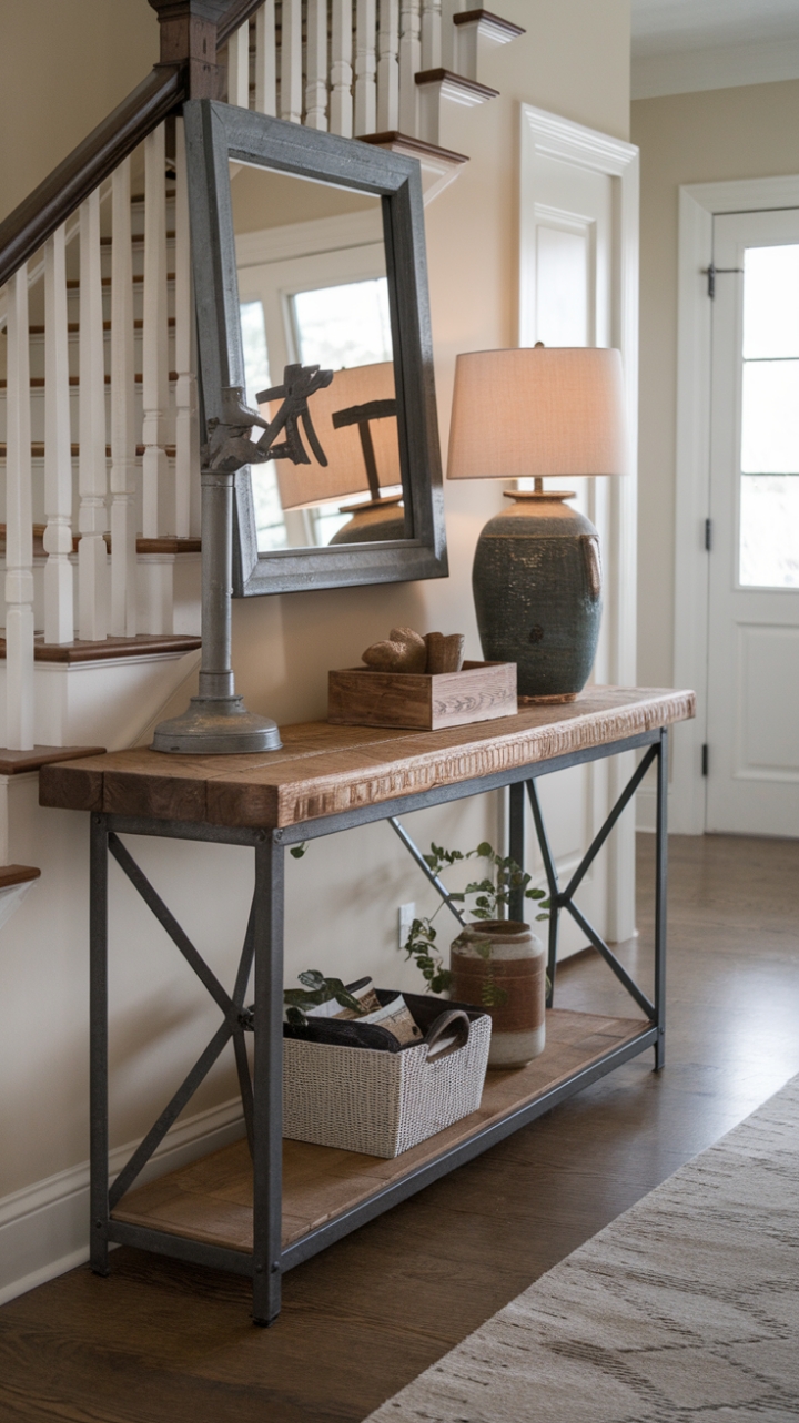 Weathered Wood and Metal Console: A Welcoming Focal Point