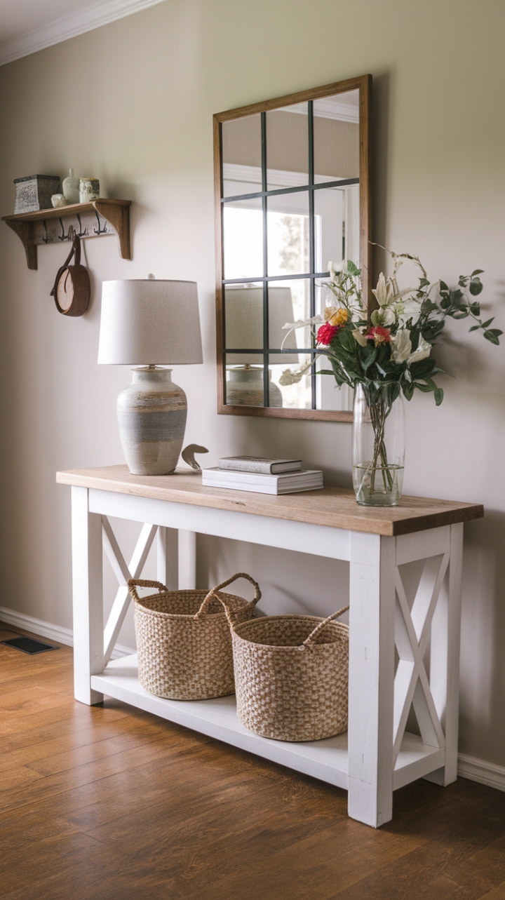 Charming Farmhouse Foyer with Bright Reflection
