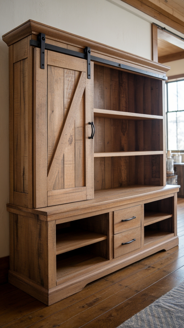 Vintage-Inspired Media Console with Distressed Finish and Storage