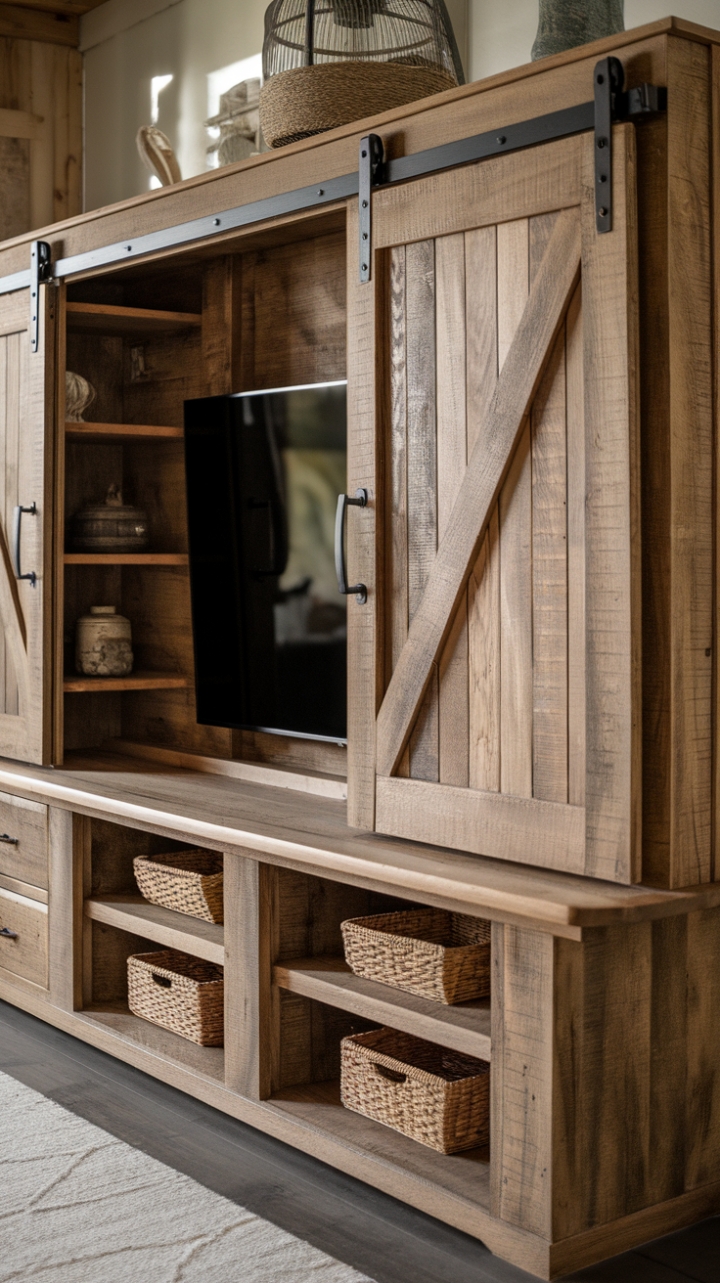 Rustic Elegance: Stylish TV Stand with Sliding Barn Door