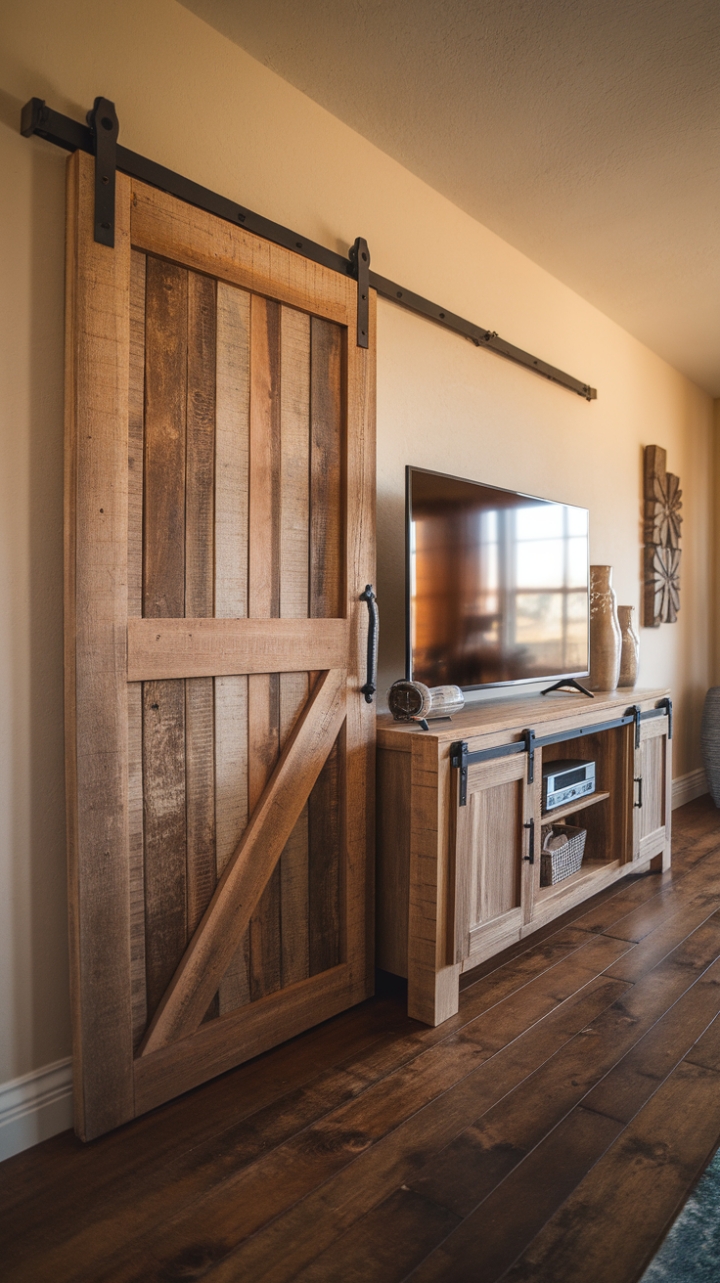 Stylish Wooden TV Console with Warm Lighting