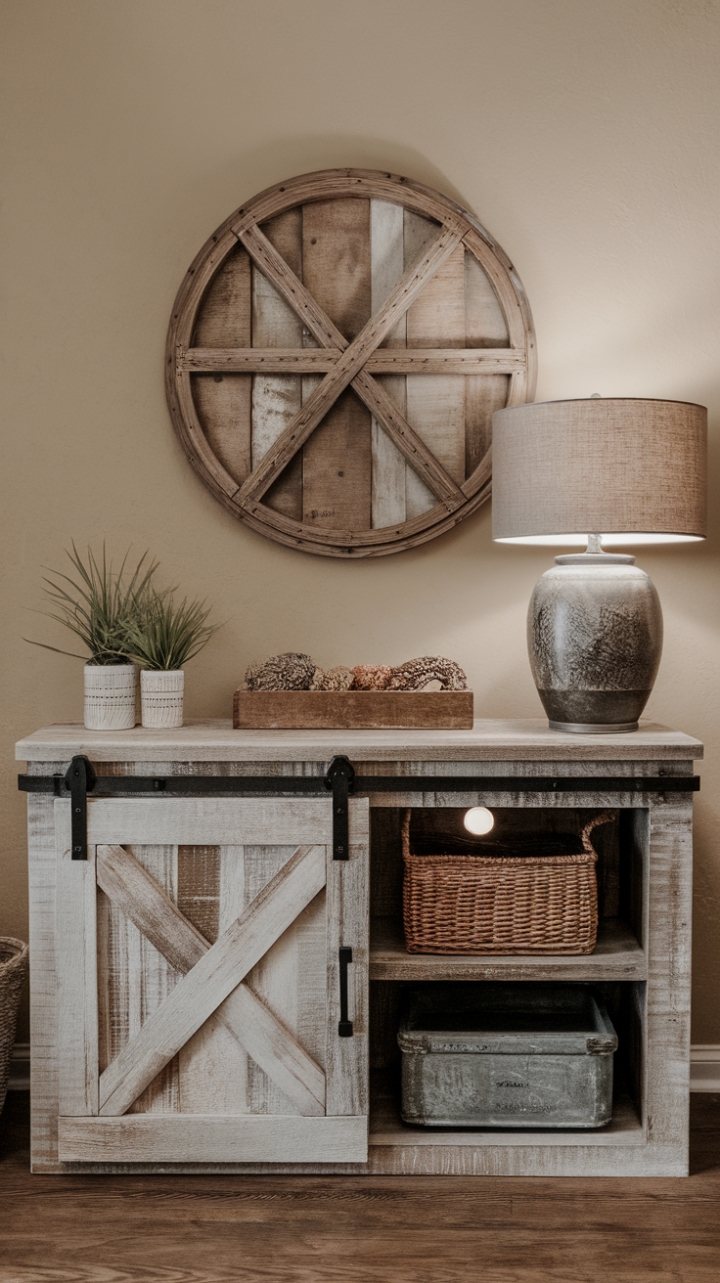 Rustic Elegance: Farmhouse TV Stand with Sliding Barn Door