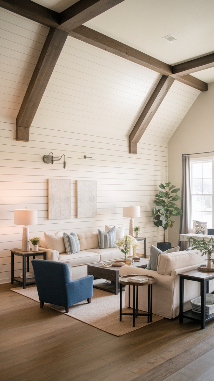 Warmth and Style: A Rustic-Inspired Living Space with Classic Shiplap
