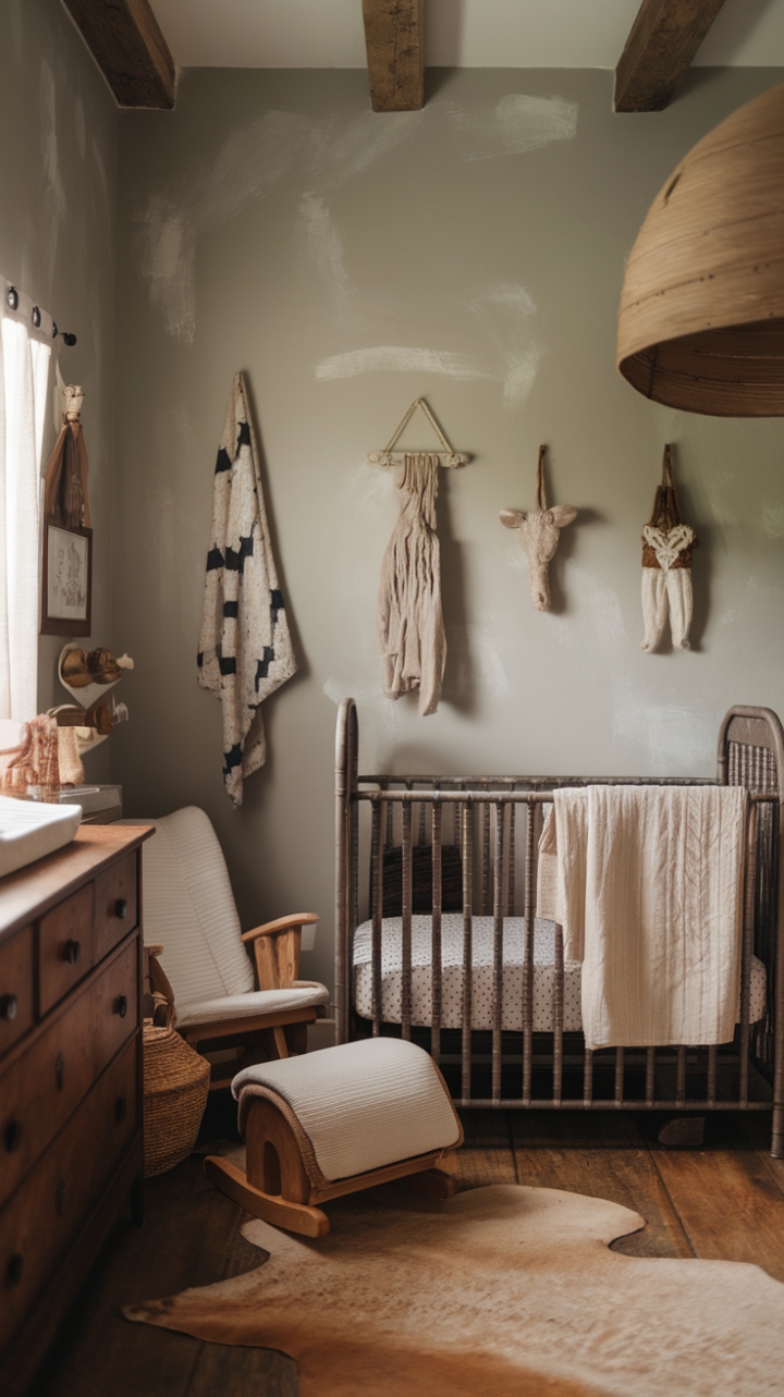 Charming Country-Style Nursery with Soft Gray Tones