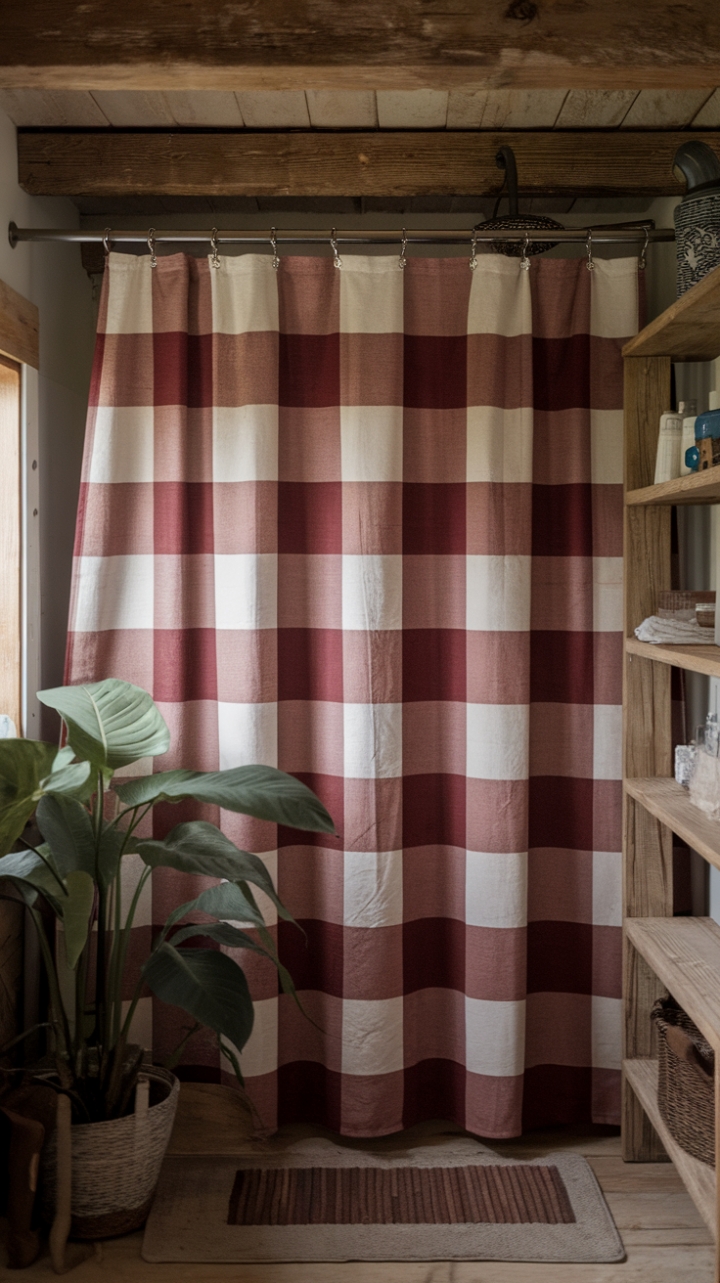 Rustic Elegance: Red and White Buffalo Check Bathroom Decor