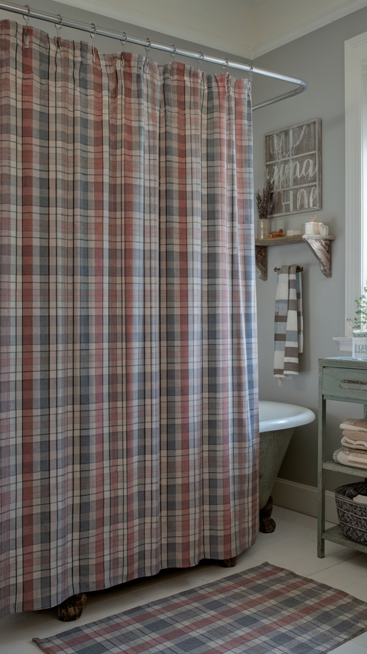 Rustic Plaid Shower Curtain for a Cozy Farmhouse Look